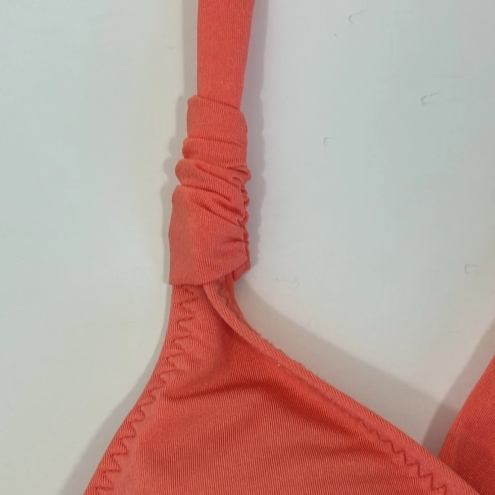 Athleta Ruched‎ Tankini Swim Top Women's XS Neon Orange Removable Bra Pads